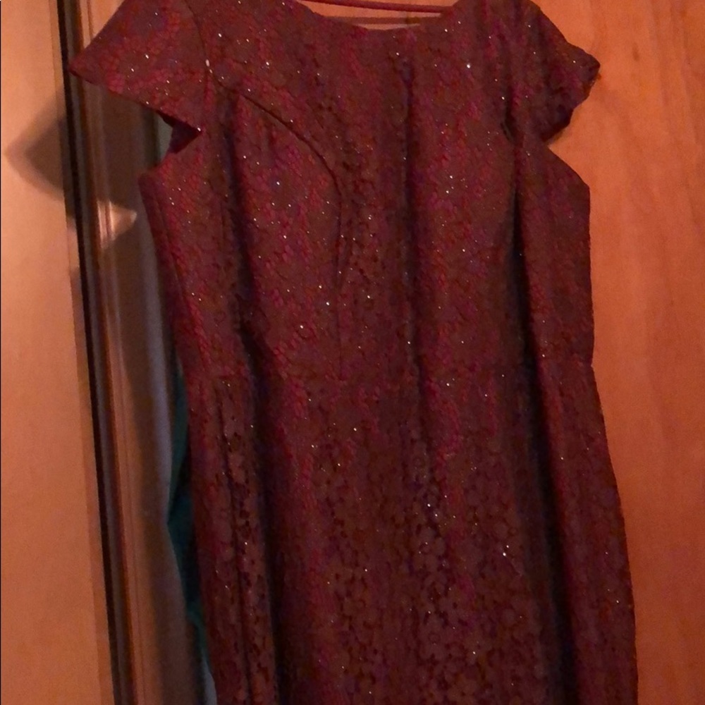 New Burgundy Sparkling Lace Over Taffeta Gown